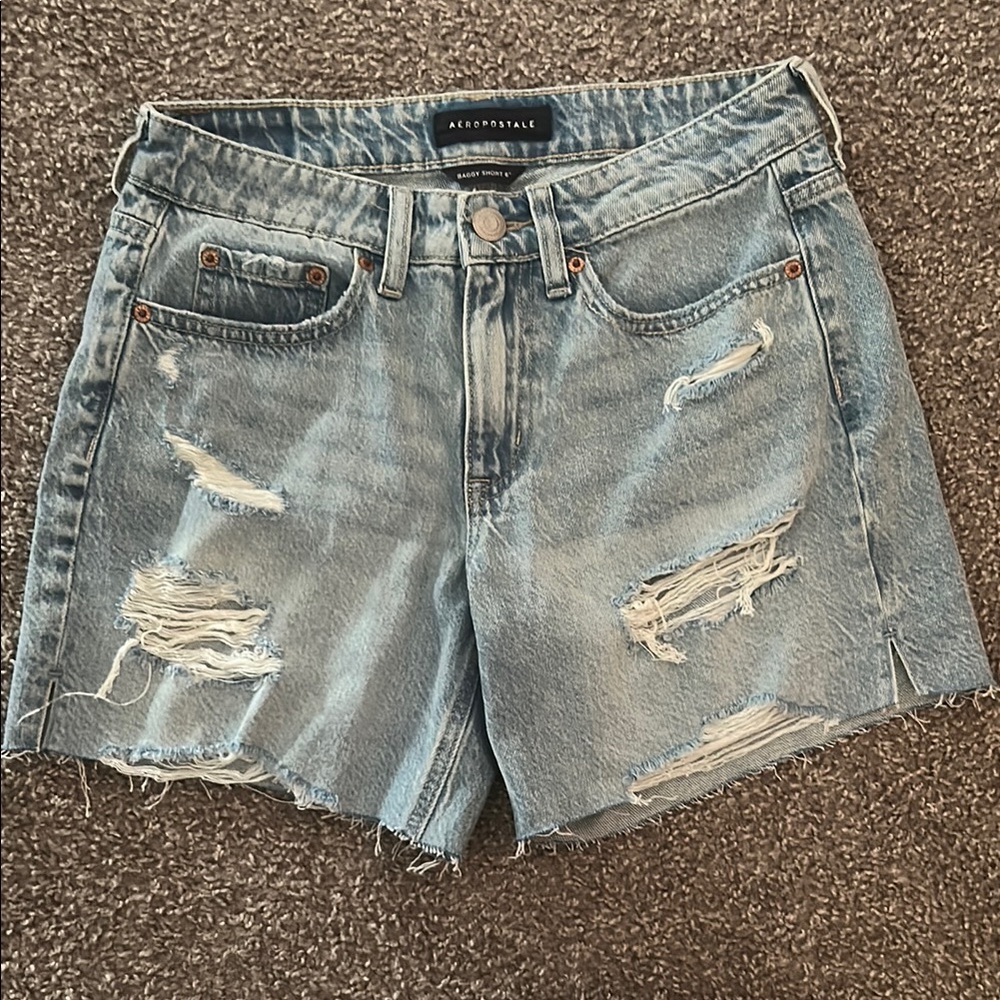 Aeropostale Blue Jean Shorts Distressed Mid-Rise